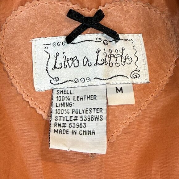 Live a Little Suede Leather Blazer Jacket Orange Western Boho Chic Y2K Medium - Picture 9 of 10